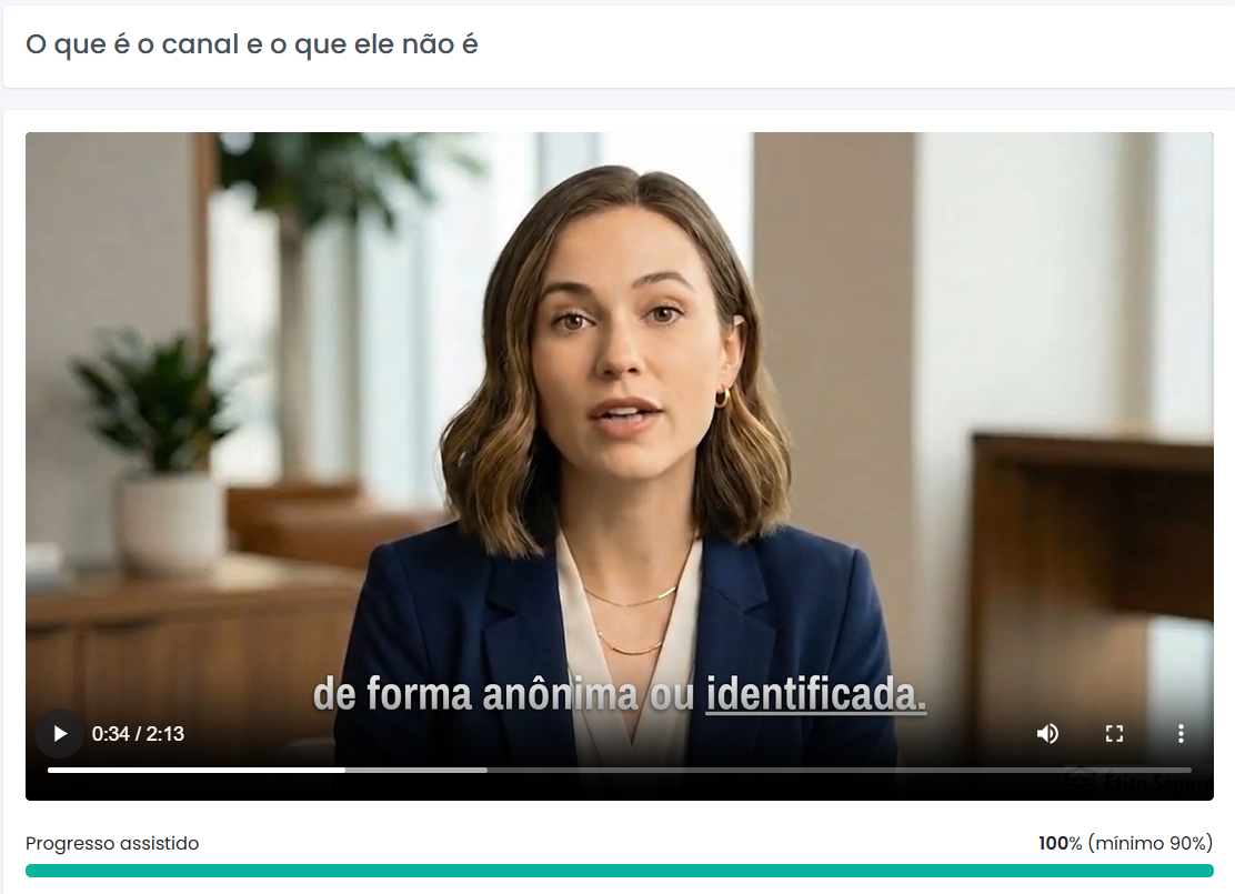 Captura da aula Alguém te contou algo: o que fazer e nunca fazer, com vídeo legendado e acompanhamento do progresso assistido.
